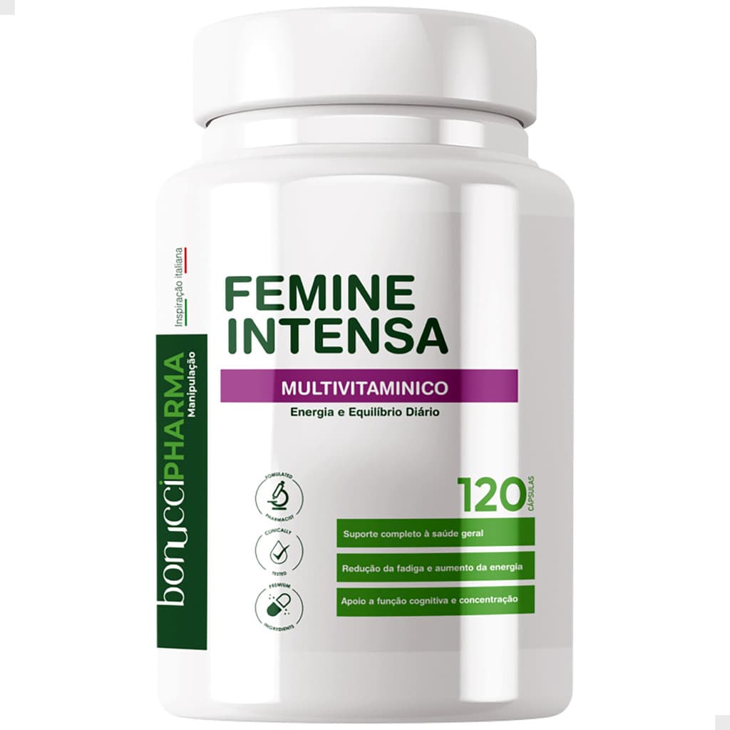 FEMINA INTENSA MULTIVITAMINICO BONUCCI PHARMA 120 CAPSULAS SUPORTE NUTRICIONAL MULHER MADURA ENERGIA