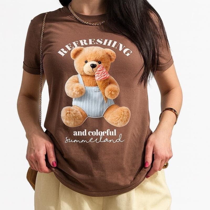 Camiseta Feminina Estampa Urso 100% Algodão Estilo e Conforto Moda Verão Entrega Imediata Refreshing e Colorful