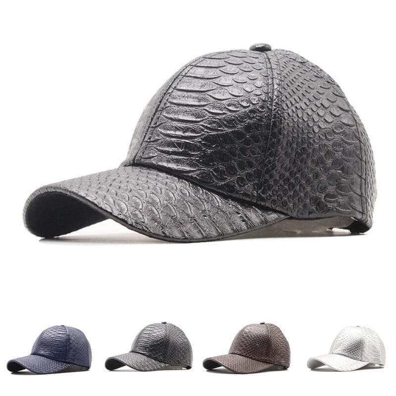Boné de Beisebol Casual em Couro PU para Homens, Boné de Couro para Uso Externo, Boné Masculino com Estampa, Boné Trucke