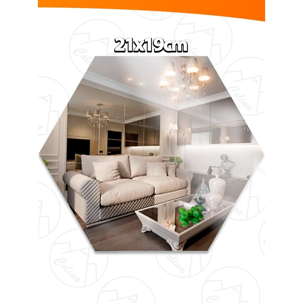 Espelho Placa 21x19cm Hexágonal Adesivo Acrílico Boa Nitidez Retangular Decorativo Quarto Sala Banheiro