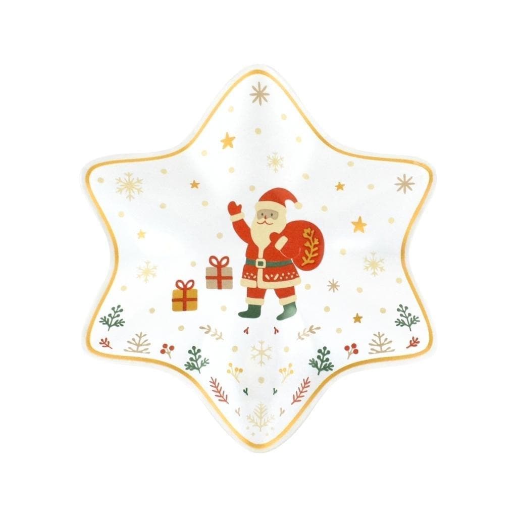 Petisqueira Estrela de Natal Papai Noel Vidro Borda Dourada 22cm Mesa Posta Ceia de Natal