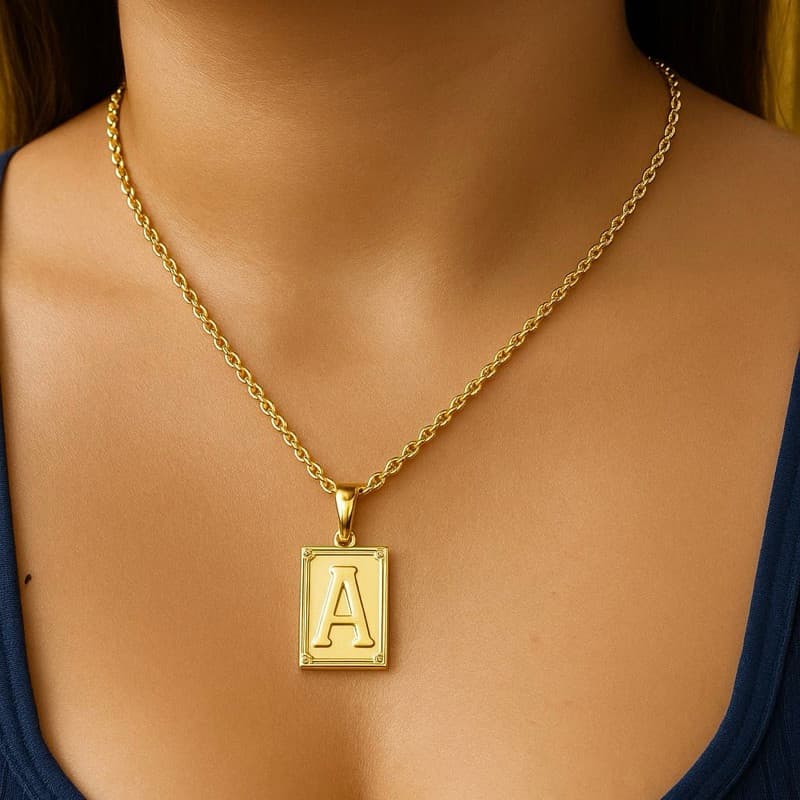 Corrente Cordão feminino CADEADO 4MM MAIS PINGENTE ESCOLHA SUA LETRA 100% em Moeda Antiga idêntico a ouro 18k