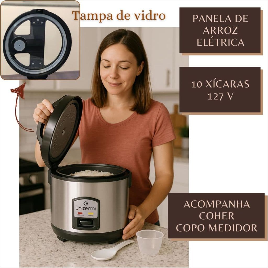 Panela De Arroz Eletrica 10 Xicaras 127v Automatica C Brinde