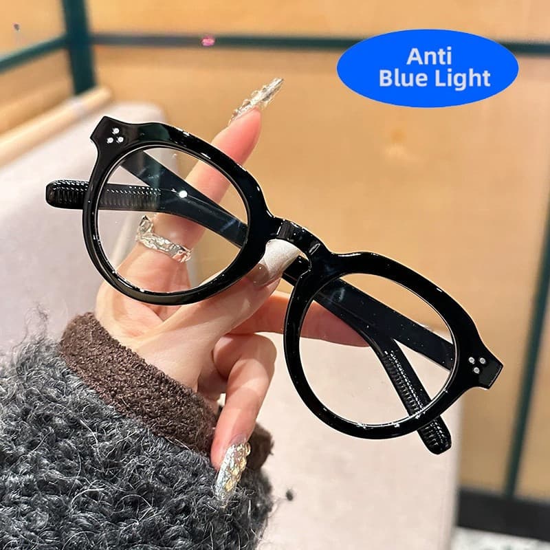 Clássico Circular Rebites Decoração Óculos Feminino Masculino Design De Marca De Luxo Computador Anti Luz Azul