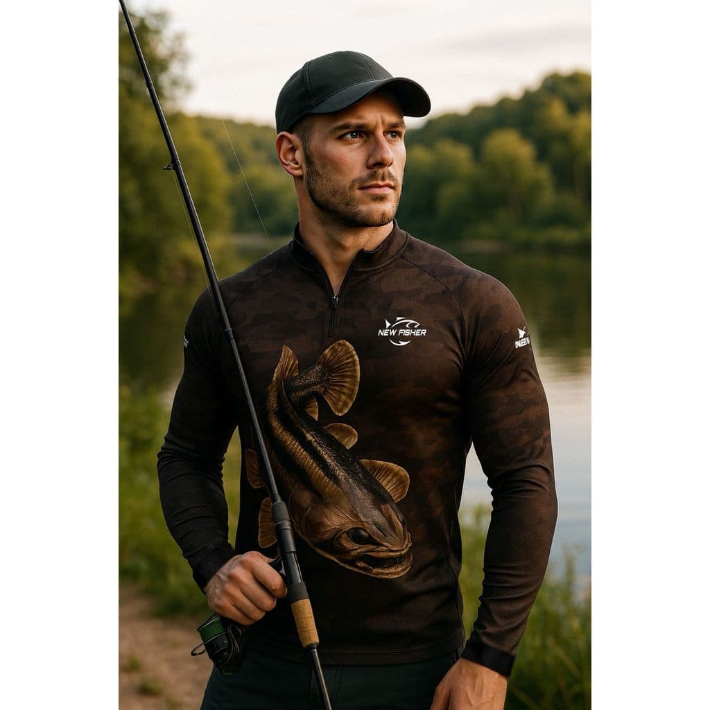 Camisa Camiseta de Pesca Traíra Gola Zíper Proteção Solar UV New Fisher - NF51