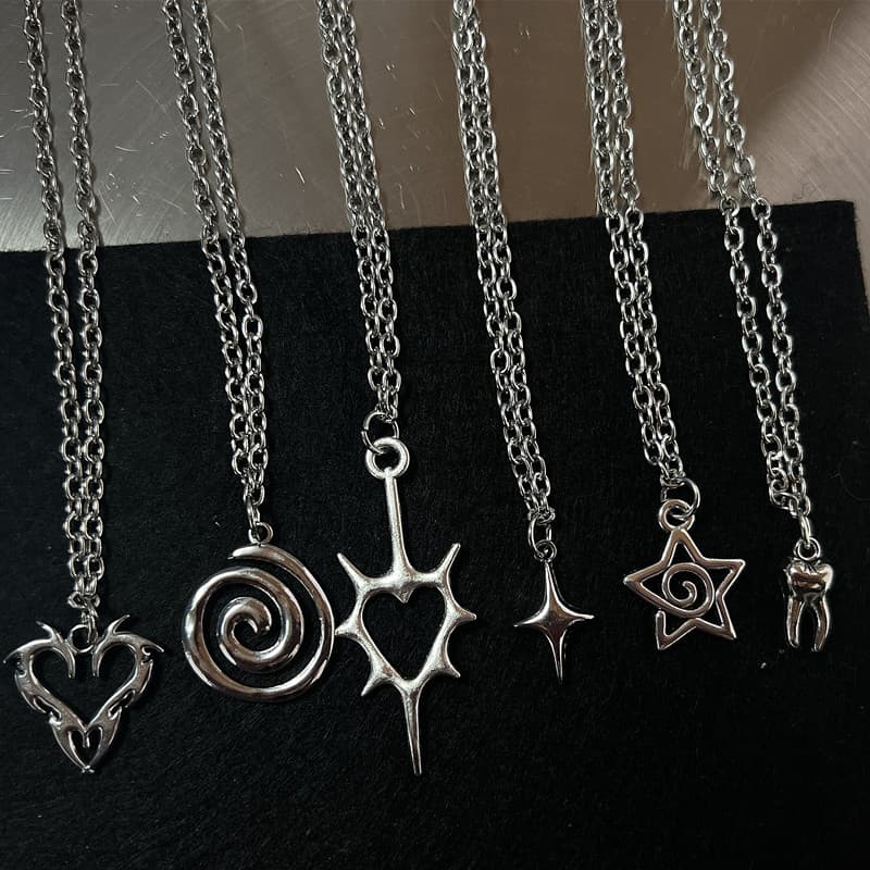 Y2K Flail Fogo Coração Dentes Pingente Colar Para Mulheres Masculino Charme Grunge Punk Moda Jóias
