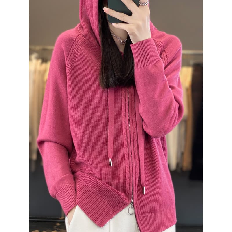 Outono inverno novo estilo com capuz de malha Cardigan camisola jaqueta feminina solto zíper moletom com capuz Bo