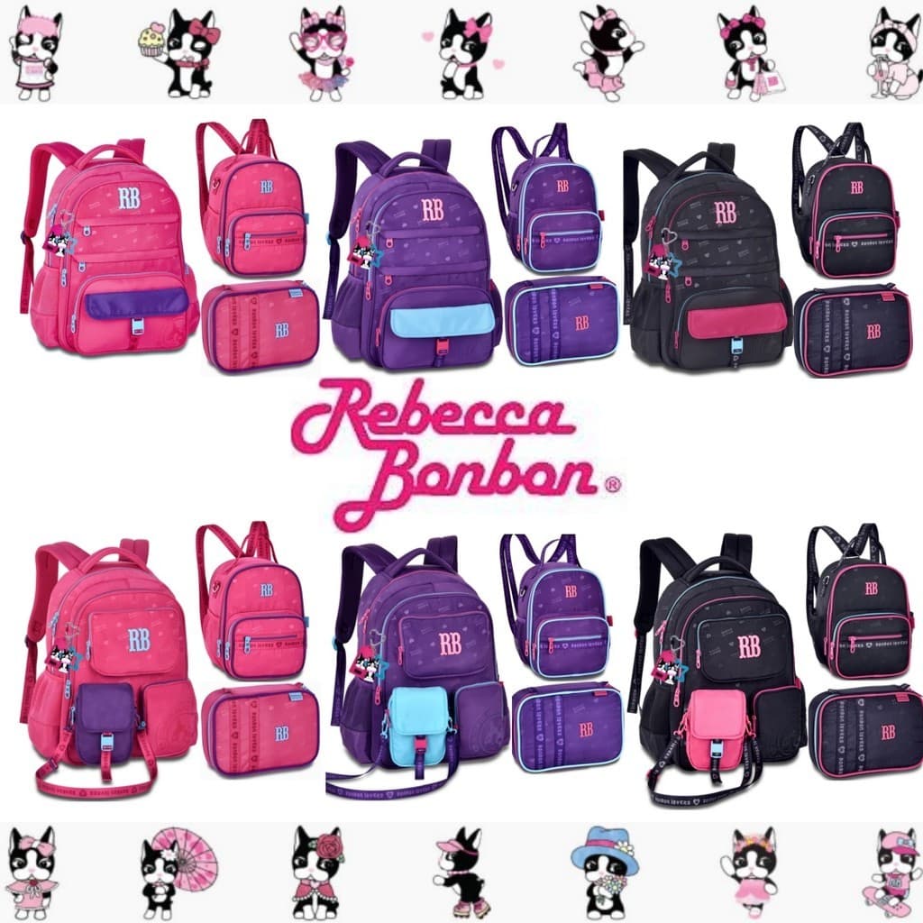 Kit Mochila de Costas Rebecca Bonbon Urban Mix Original Lancheira Térmica Estojo