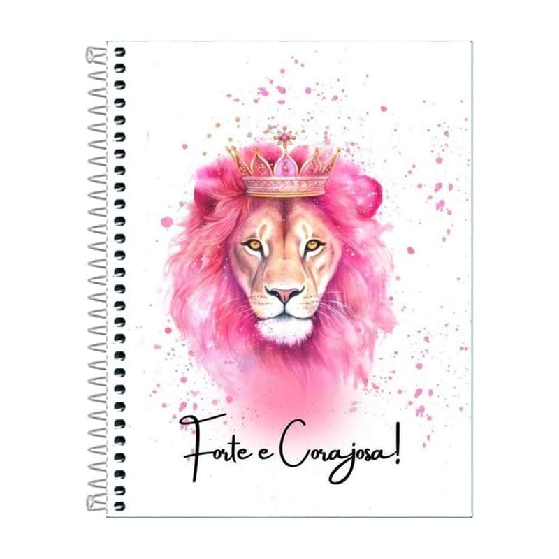 Caderno Leão Feminino Personalizado Escolar1, 10 ou 20 matériasEstudo Presente Menina
