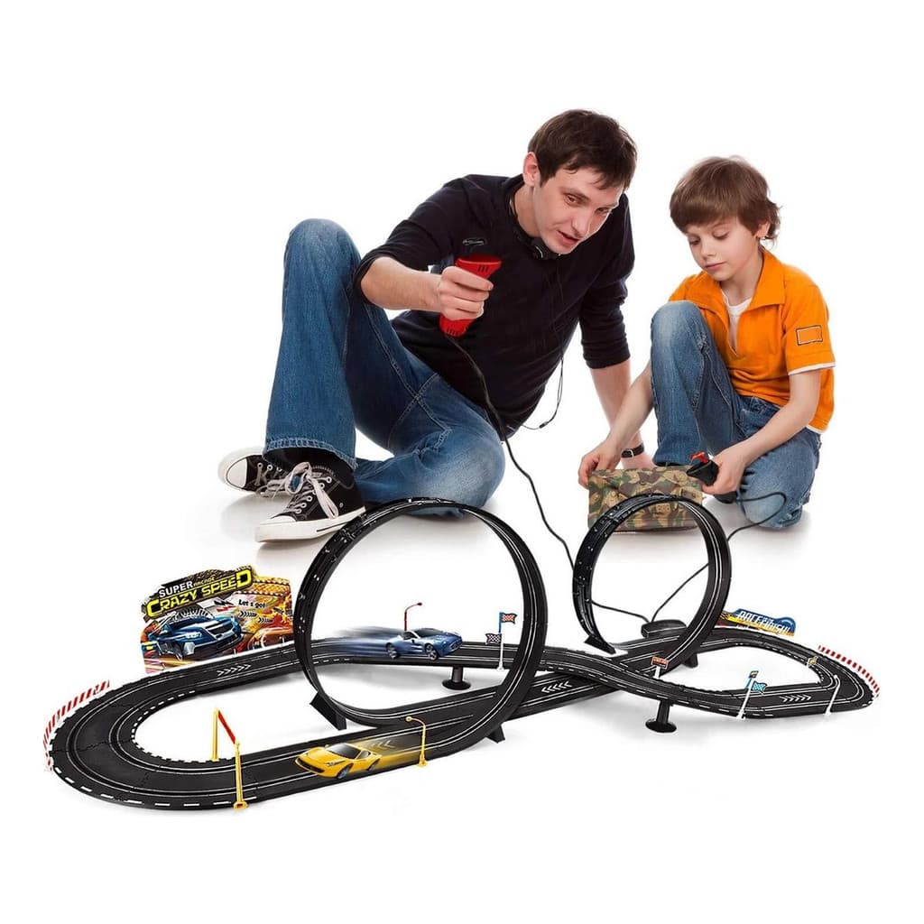 Pista Corrida Para Crianças C/ 2 Carrinhos Eletrica E Manual