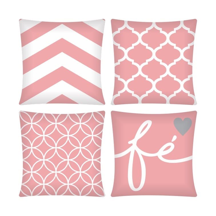 Kit 4 Capas De Almofada Pink 43cm x 43cm Estampadas / Decorativas- Beleza e Sofisticação