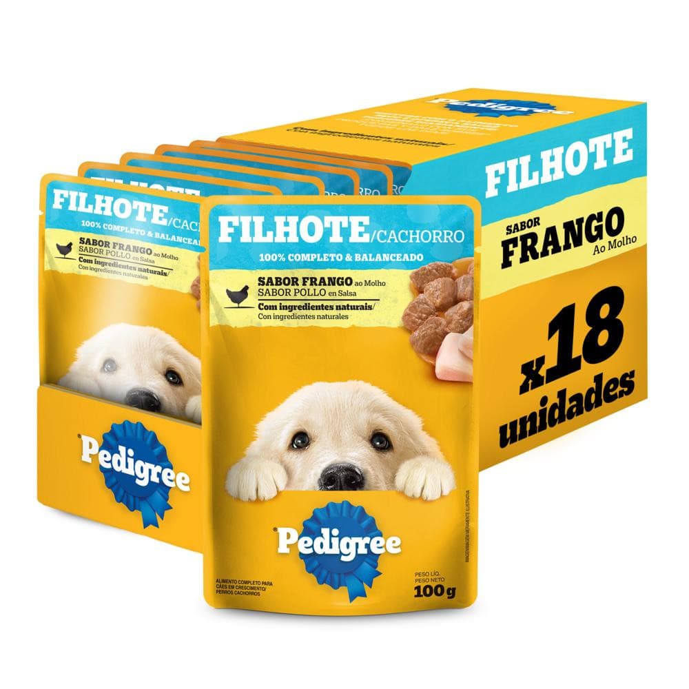 Kit Ração Úmida Frango ao Molho para Cães Filhotes 18 Unidades Pedigree Sachê