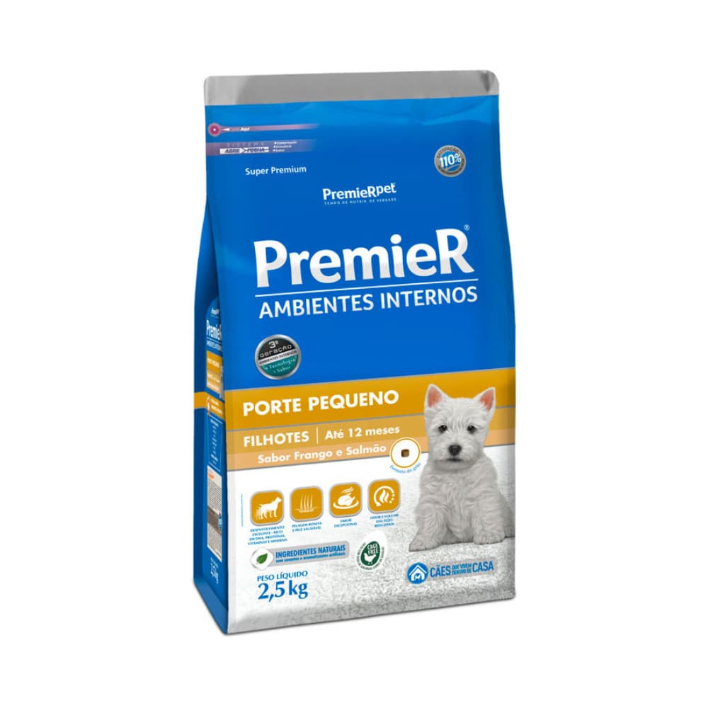 Ração para cães filhotes porte pequeno Premier Ambientes Internos - 2,5kg