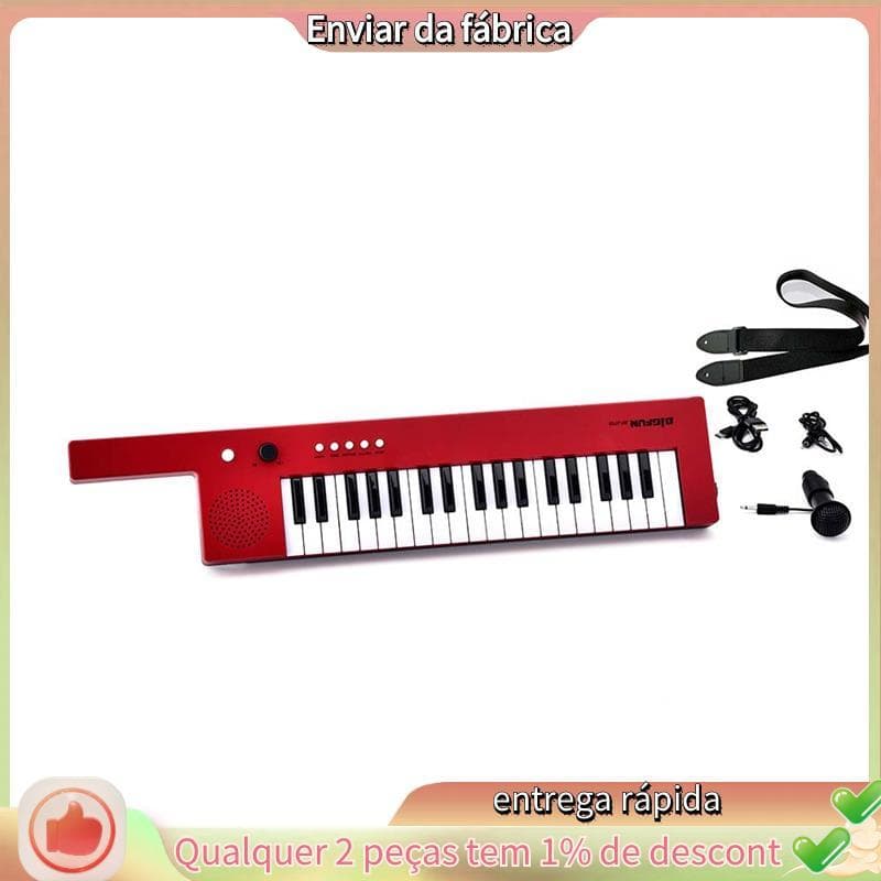 Portátil 37 Teclas Teclado Eletrônico Piano Mini Órgão Estilo Guitarra Musical , Vermelho