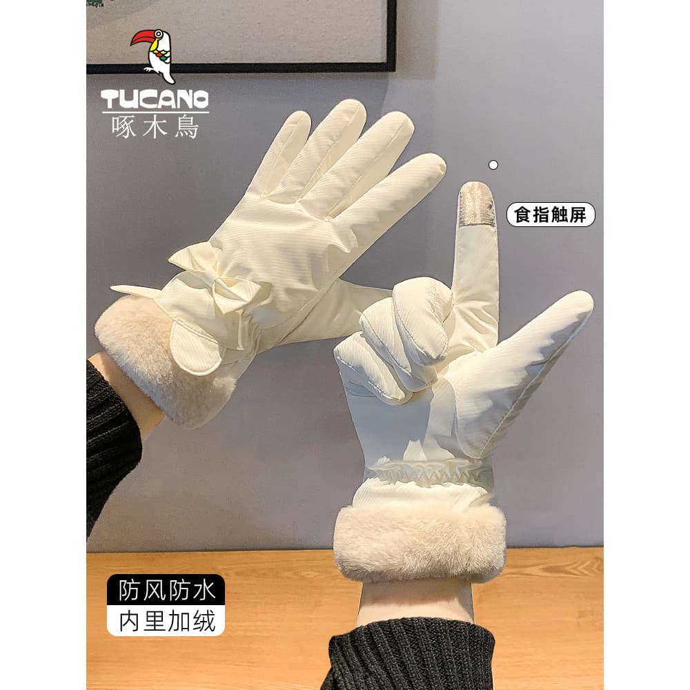 Luvas femininas inverno engrossado velo-velo ciclismo à prova de frio tela sensível ao toque feminino inverno ciclismo b