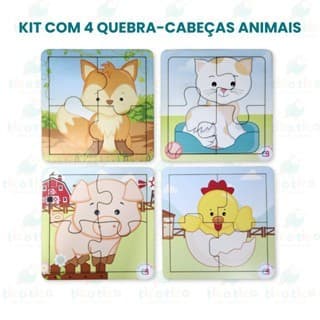 Kit 4 Quebra-cabeças Infantis Animais 4 Peças