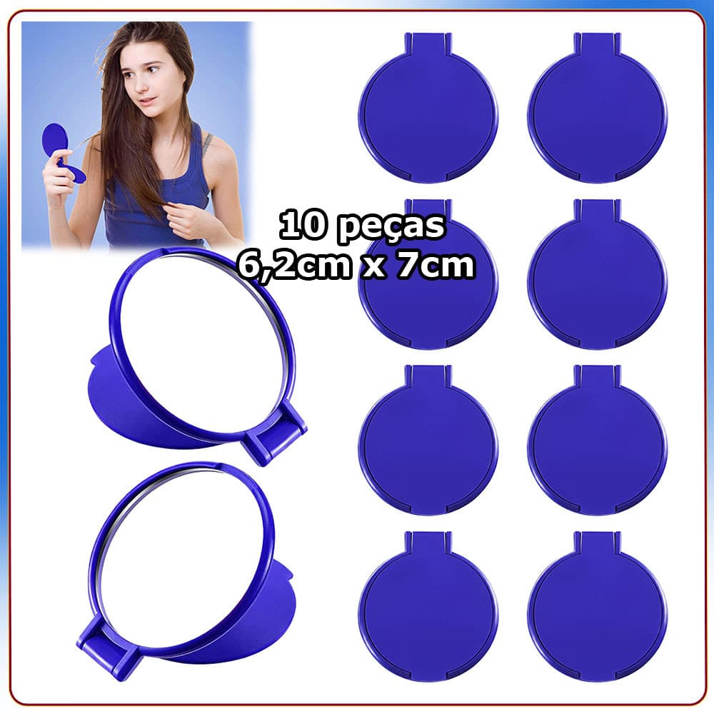 10 Espelho de maquilhagem espelho de bolso espelho redondo portátil dobrável espelho mágico Espelho Maquiagem - Azul