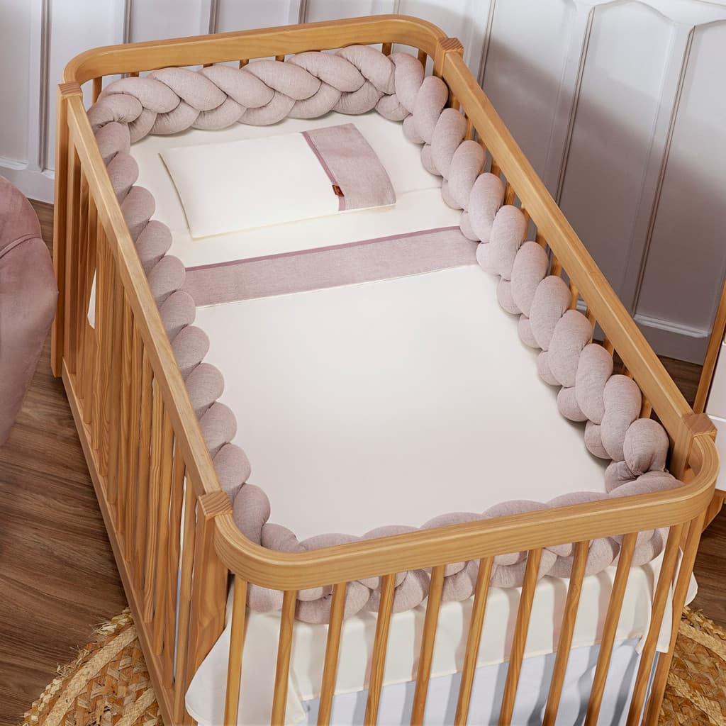 Trança de Berço Americano Cama Babá Linho 100% Algodão Rosê 3,60m  Batistela Baby
