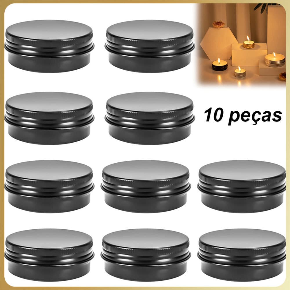 10 latas redondas pretas de alumínio 50ml/50g para fazer velas e lembranças