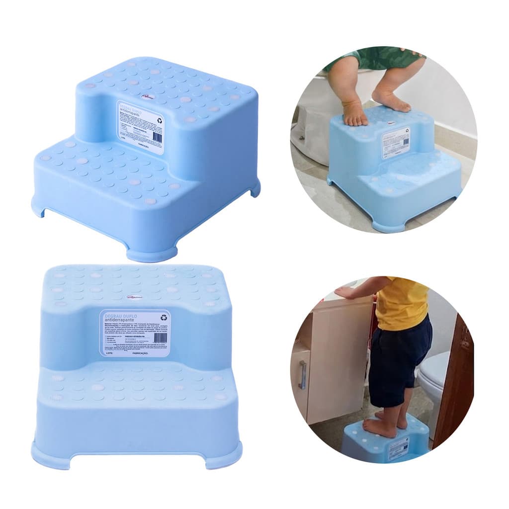 Escadinha Infantil 2 Degraus Antiderrapante p/ Vaso Pia Azul