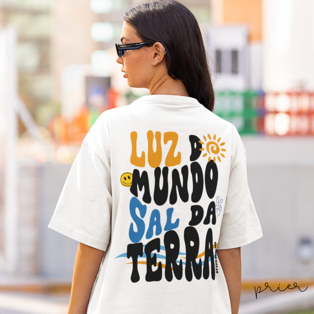 [Camiseta Premium em Algodão Puro]CC Camiseta Evangélica Oversized Streetwear Luz do Mundo e Sal da Terra Marca Cristã