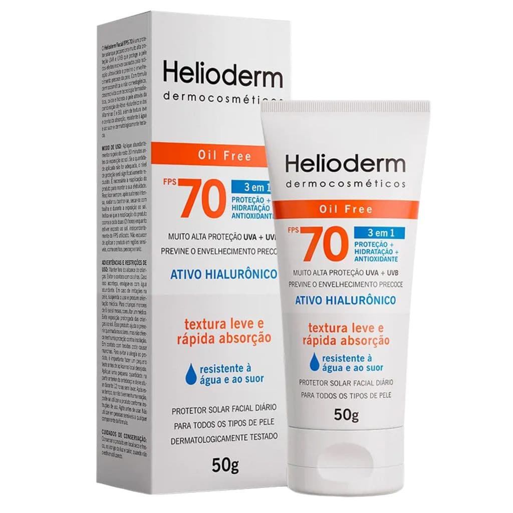 Protetor Solar Facial Helioderm Suncare FPS70 Sem Cor Toque Seco Oil Free Antioleosidade 3 em 1