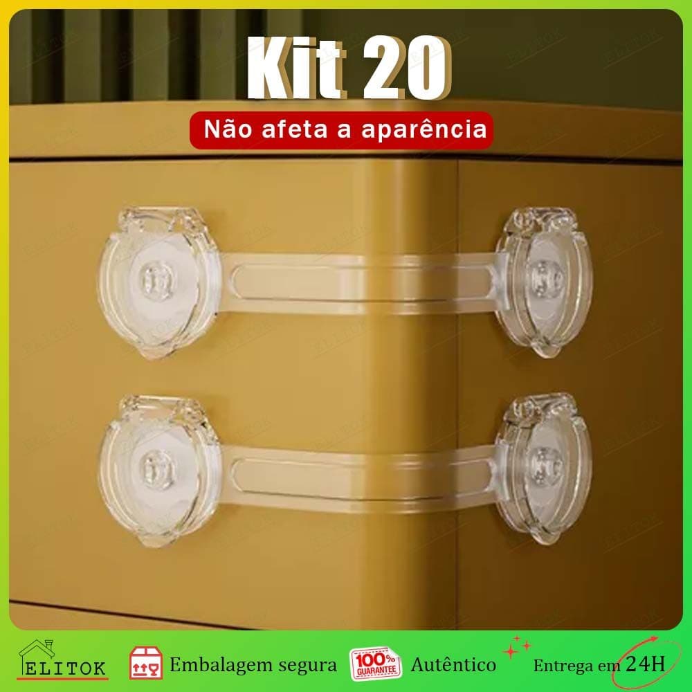 Kit 20 Trava de Gaveta e Armário Segurança Protetor Bebê À Prova de Crianças Instalação Fácil Adesivo Forte