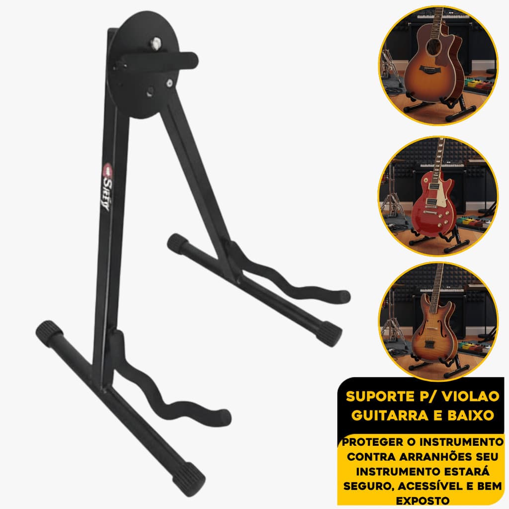 Suporte De Chao Para Violao Guitarra Contra Baixo Desmontável E Reforçado