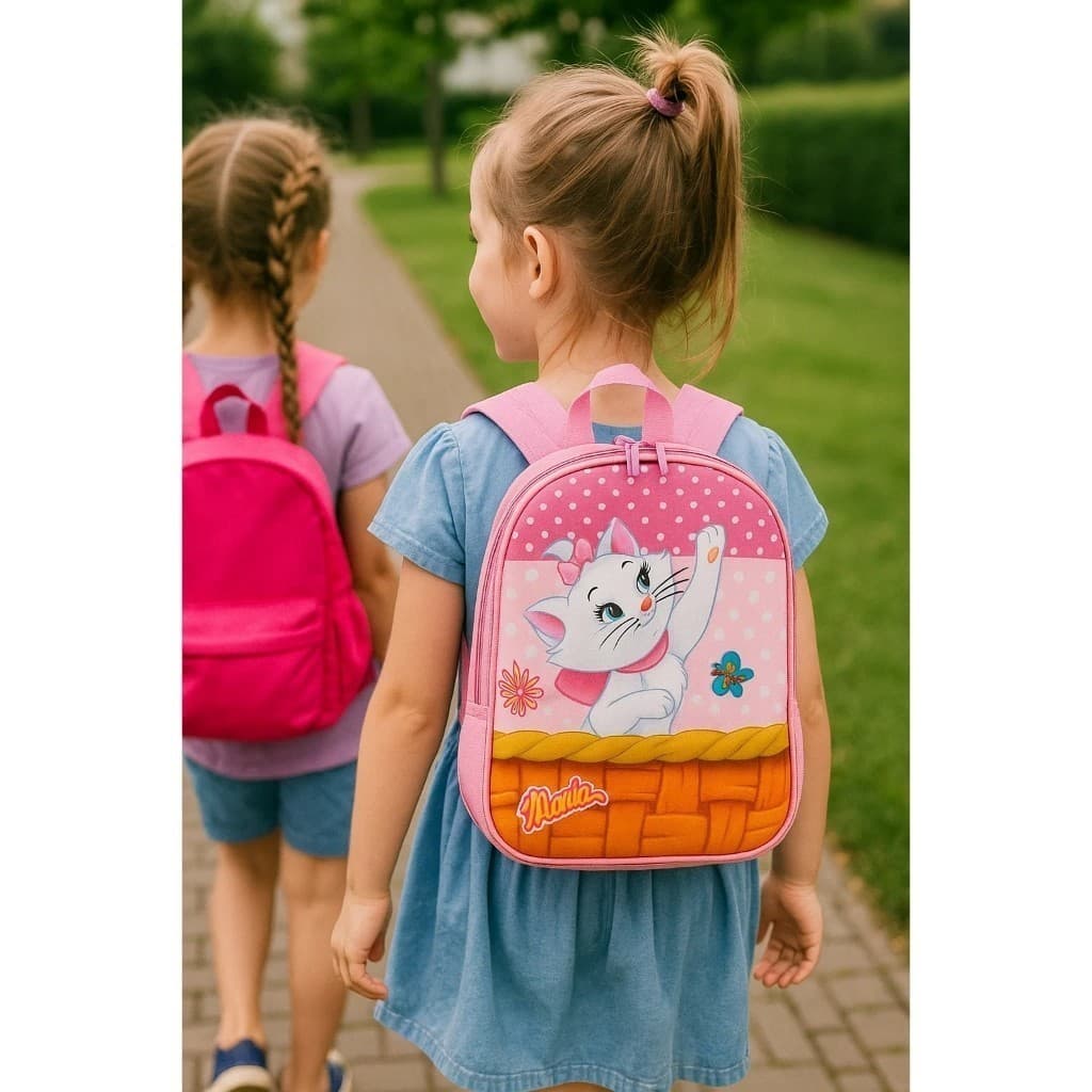 Mochila Infantil Marie Disney Gatinha Rosa Escolar Creche Passeio Confortável Menina Alça Regulável