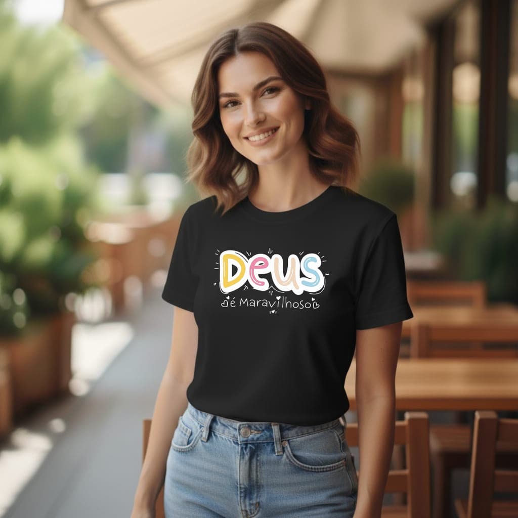 Camiseta Feminina Cristã  Jesus MaravilhosoT shirt Feminina Gospel 100% Algodão Conforto estilo