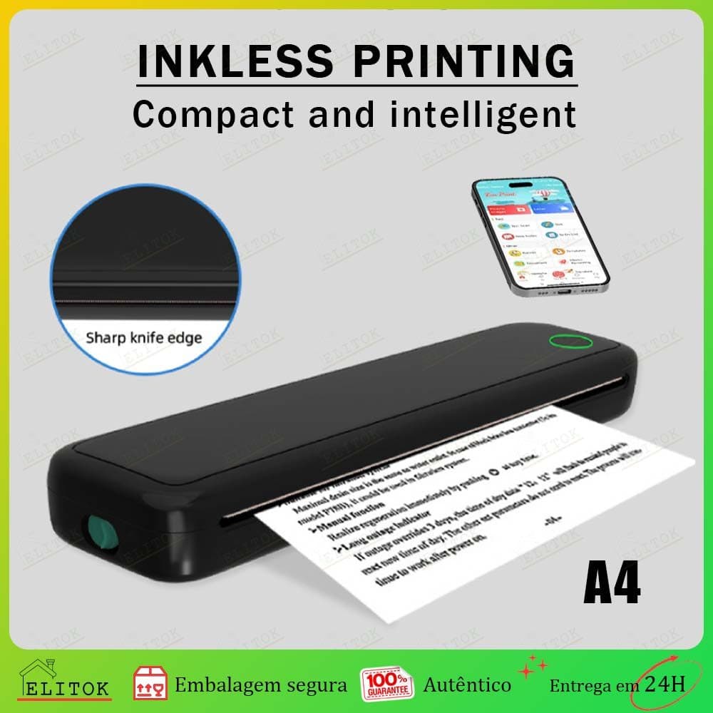 Impressora Térmica A4 Bluetooth Portátil Sem Fio Recarregável USB Para Celular Bateria  Interna Alta Capacidade 2600mAh