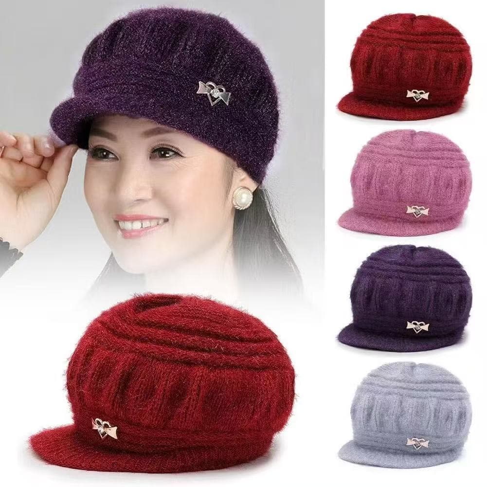 Boina Vintage Inverno Gorro de Lã Tricotado Feminino Peluciado Boné Europeu Aba Curta Outono Inverno