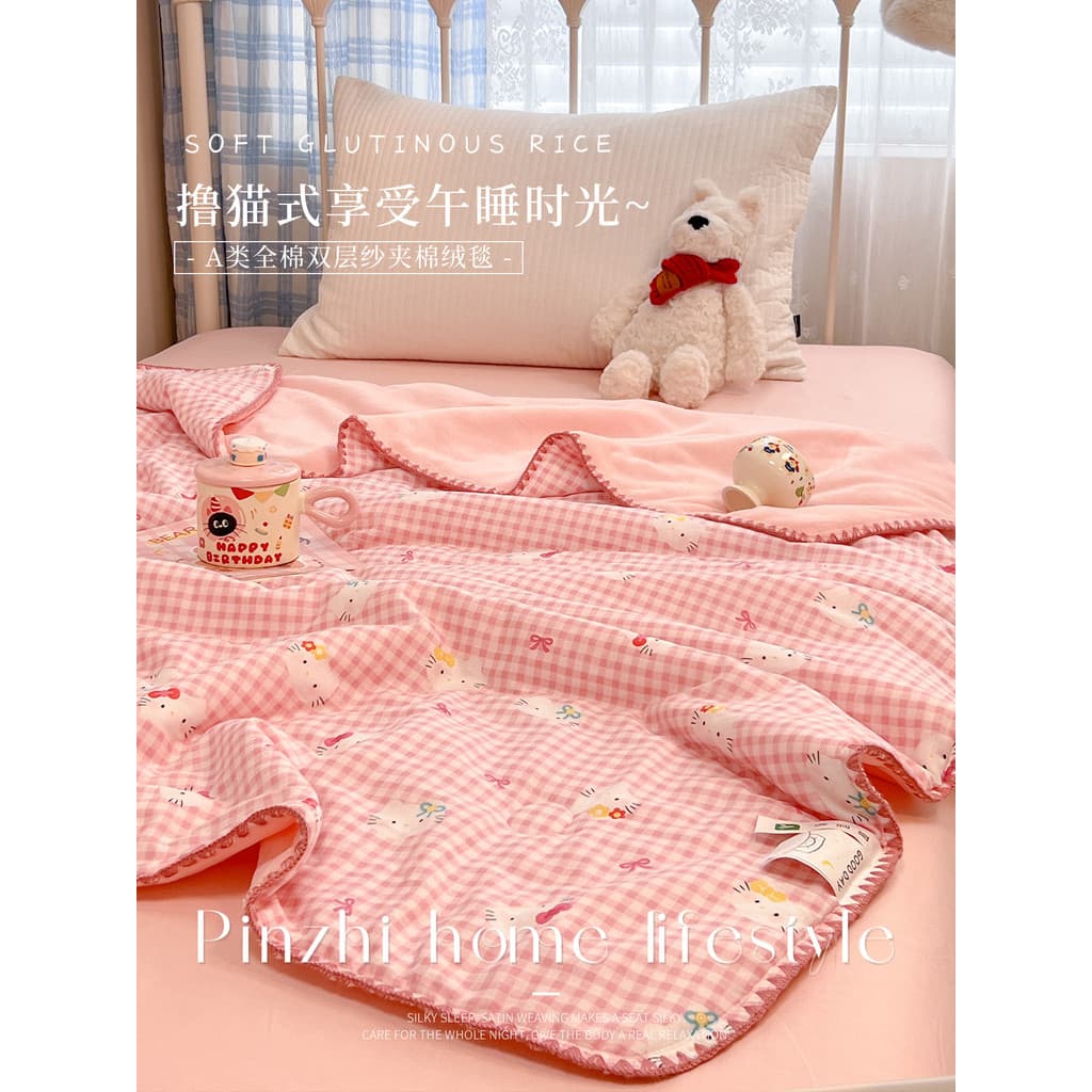 HelloKitty Cobertor Escritório Ar Condicionado Sofá Nap Cobertor Engrossado Puro Algodão Leite Lã Quatro Estações Univer