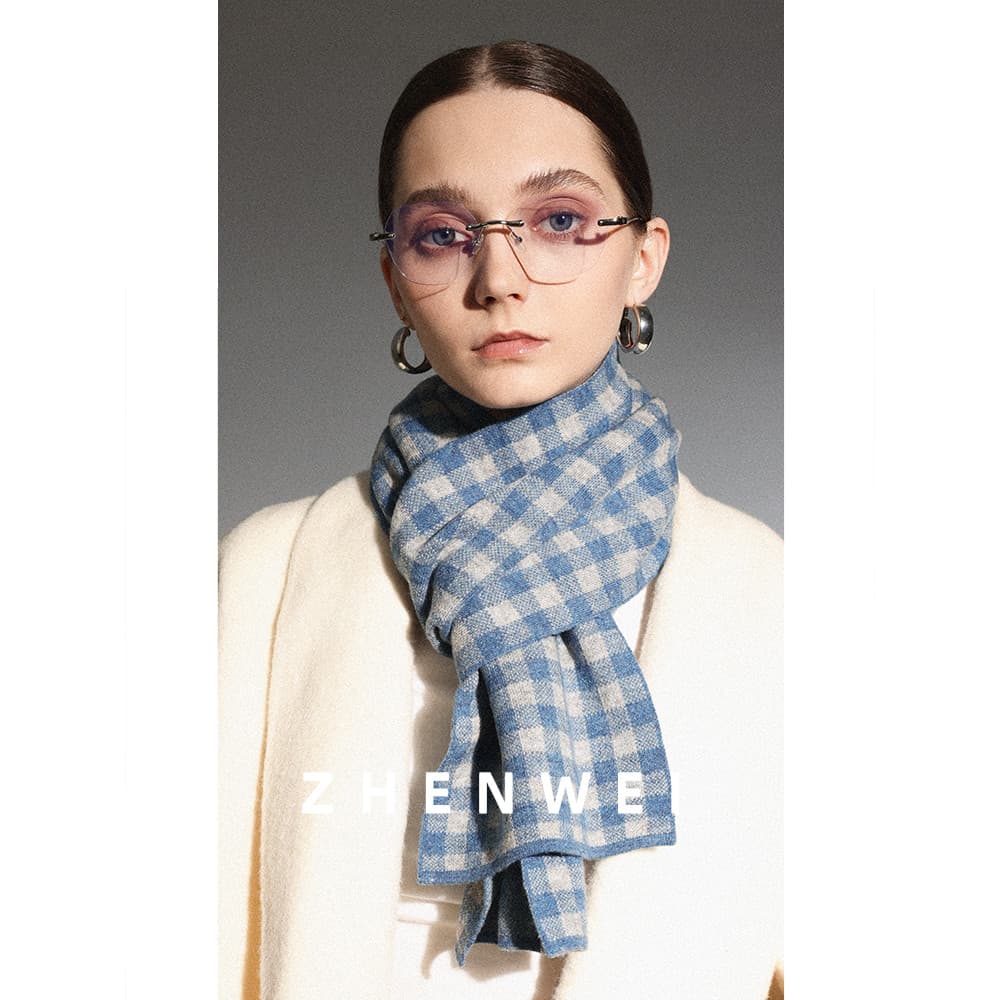 100% lenço de lã pura xadrez xale feminino inverno Denim azul xadrez cachecol pequeno malha curto masculino coreano