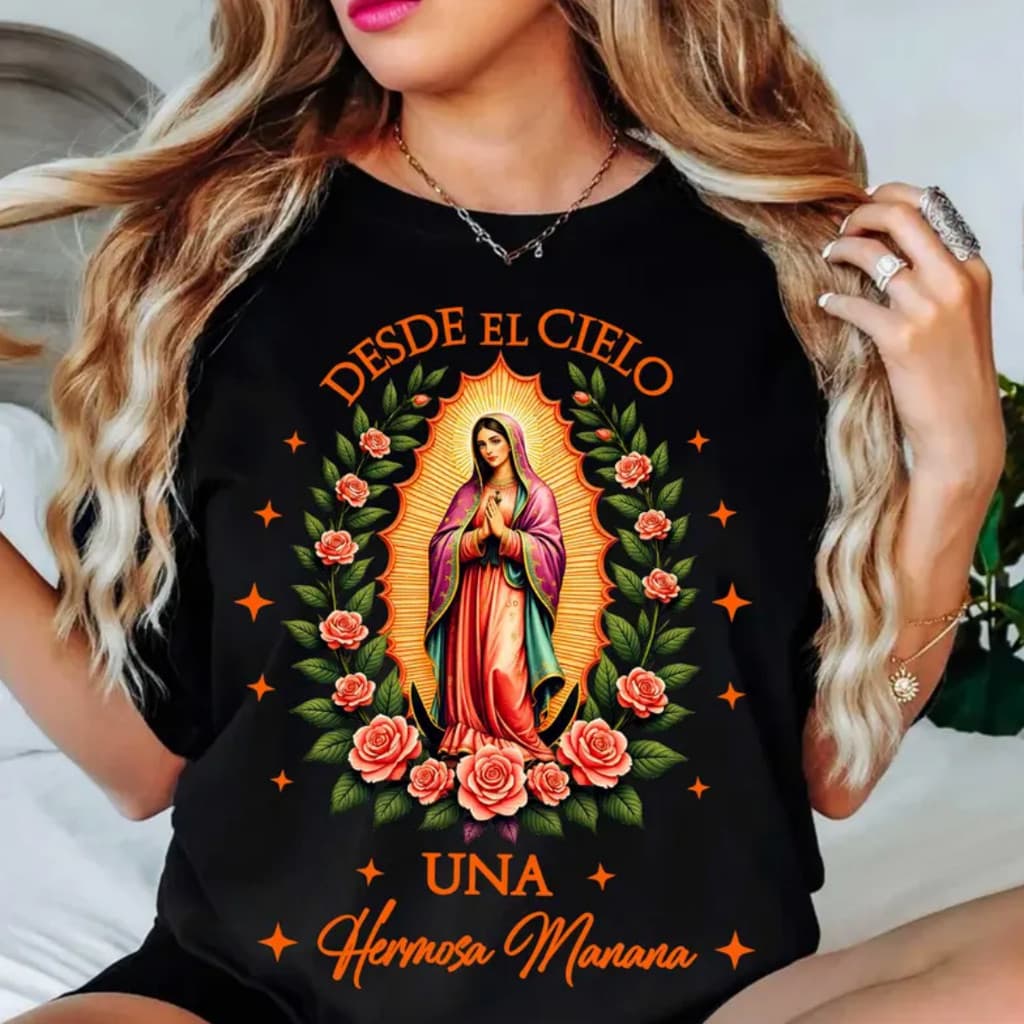 Camiseta Feminina Casual Estampa da Nossa Senhora de Dalupe de Puro Algodão Camisa Religião