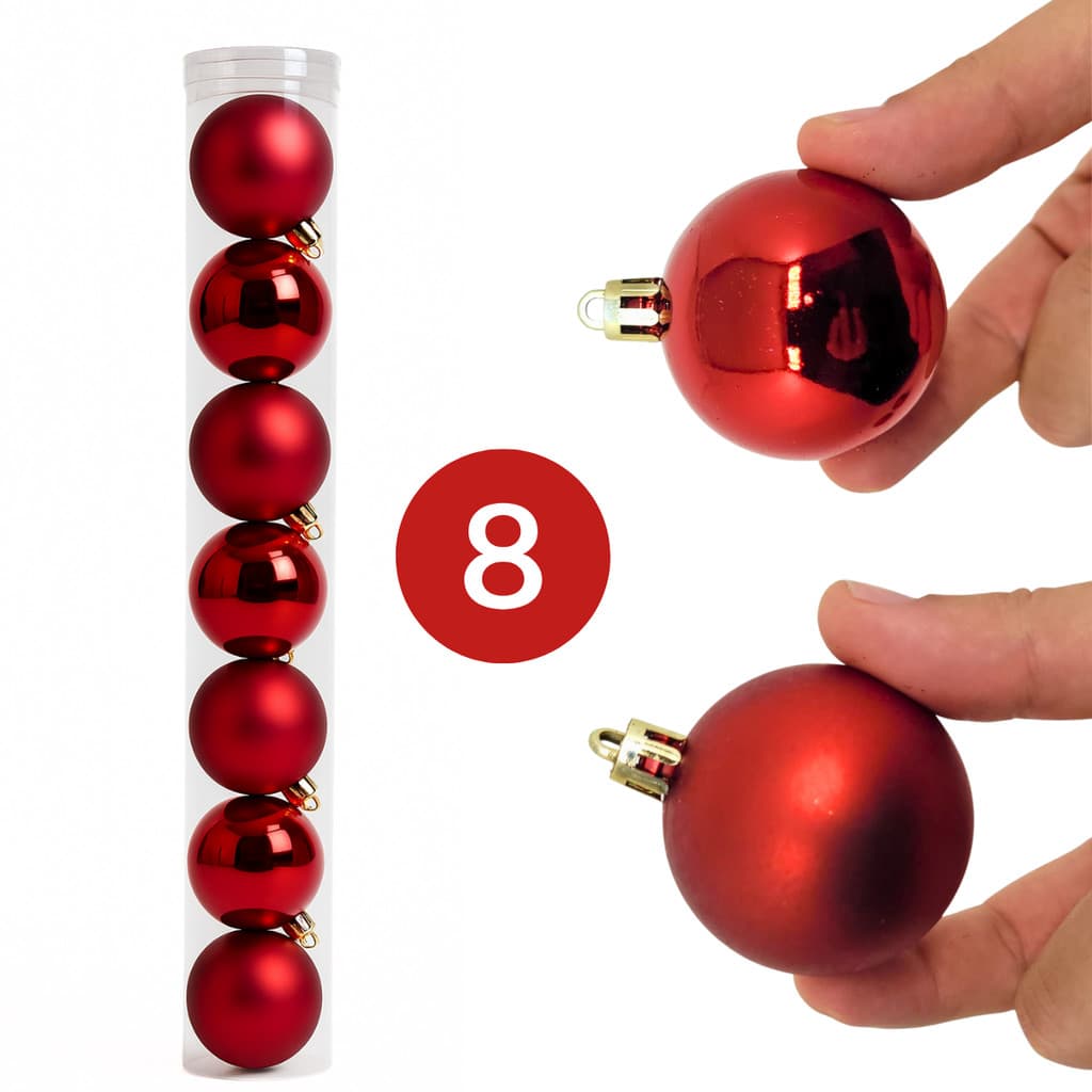 Kit 8 Bolas Natalinas Vermelhas Douradas 5cm Plástico Resistente Lisas e Foscas