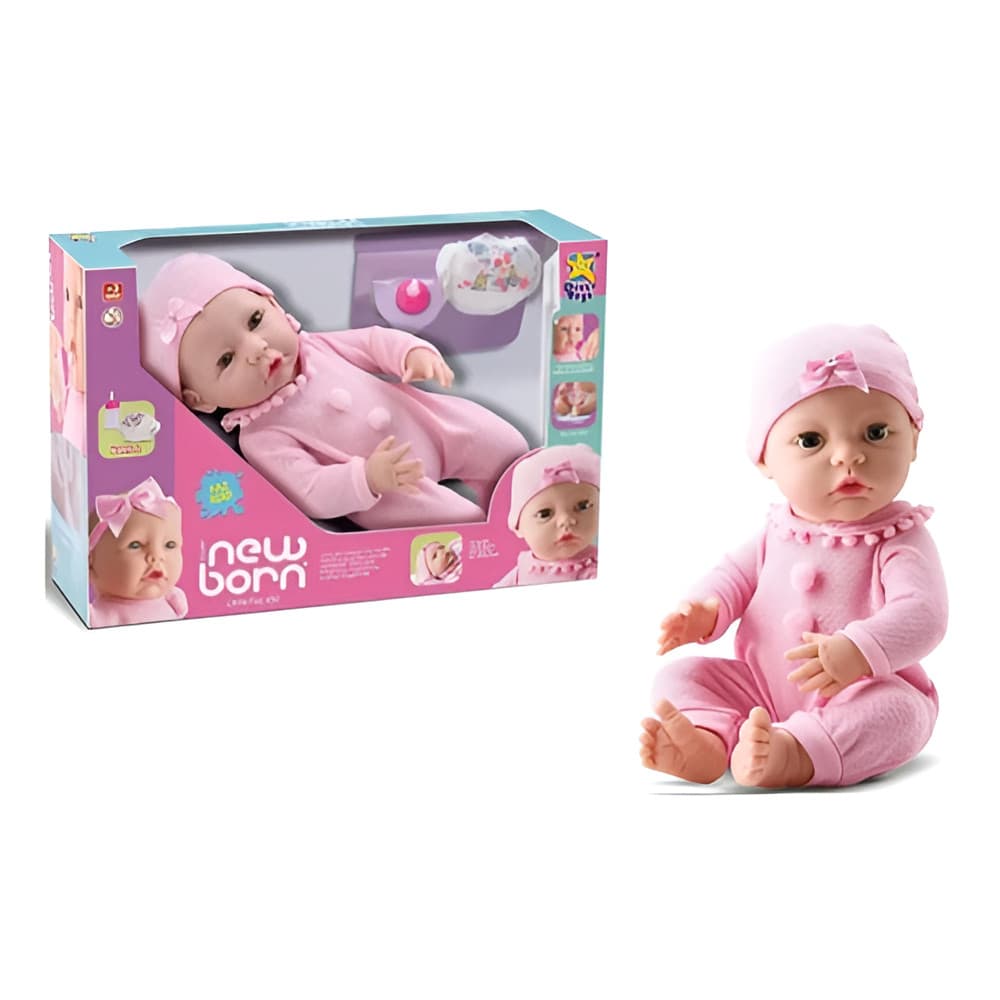Boneca Bebê Newborn Little Faz Xixi Macacão Rosa - Divertoys