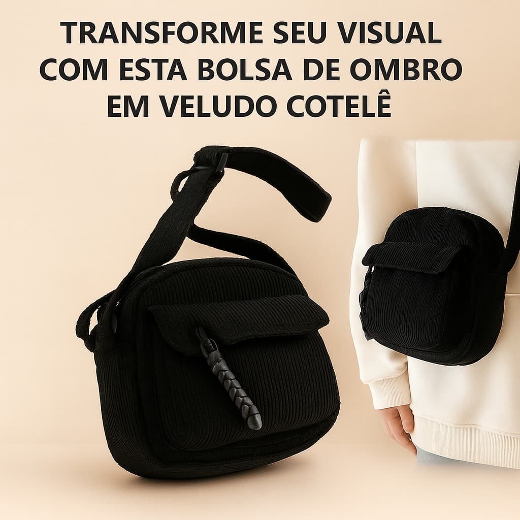 Bolsa Corduroy Fashion Feminina Cor Sólida Modelo Mensageiro de Ombro