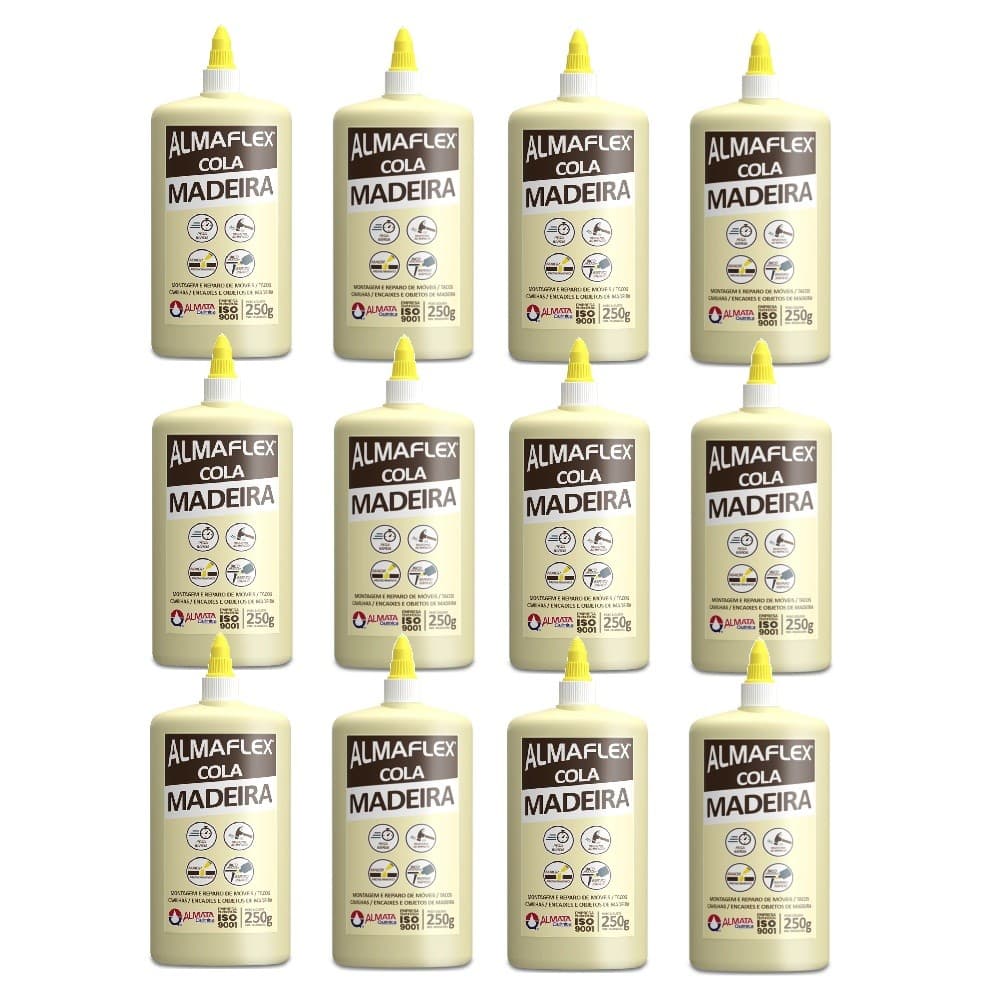 Kit Cola de Madeira 12un 250g Almaflex Secagem Rápida