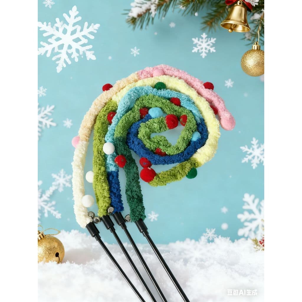 Varinha de Natal para Gatos – Pelúcia Fofa com Pompom