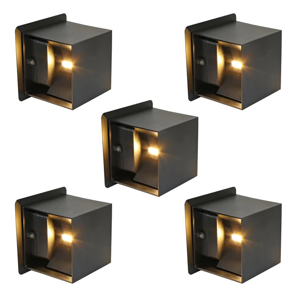 Kit 5 Arandela 2 Facho Regulável Led 6w 3000k Ip65 Preto