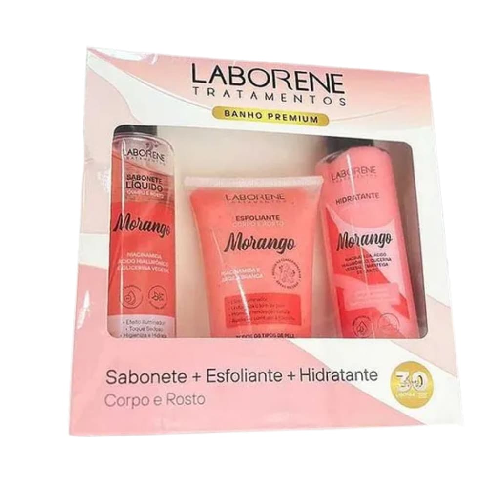 Kit Sabonete, Esfoliante e Hidratante Morango Laborene