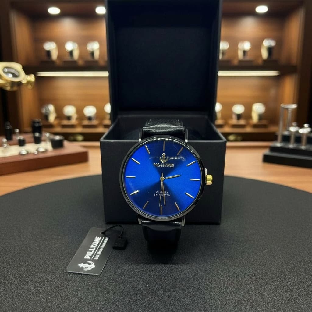 Relógio Masculino Feminino Social Luxo – Preto Dourado, Pulseira Couro, Minimalista, Quartz, 3ATM Resistente