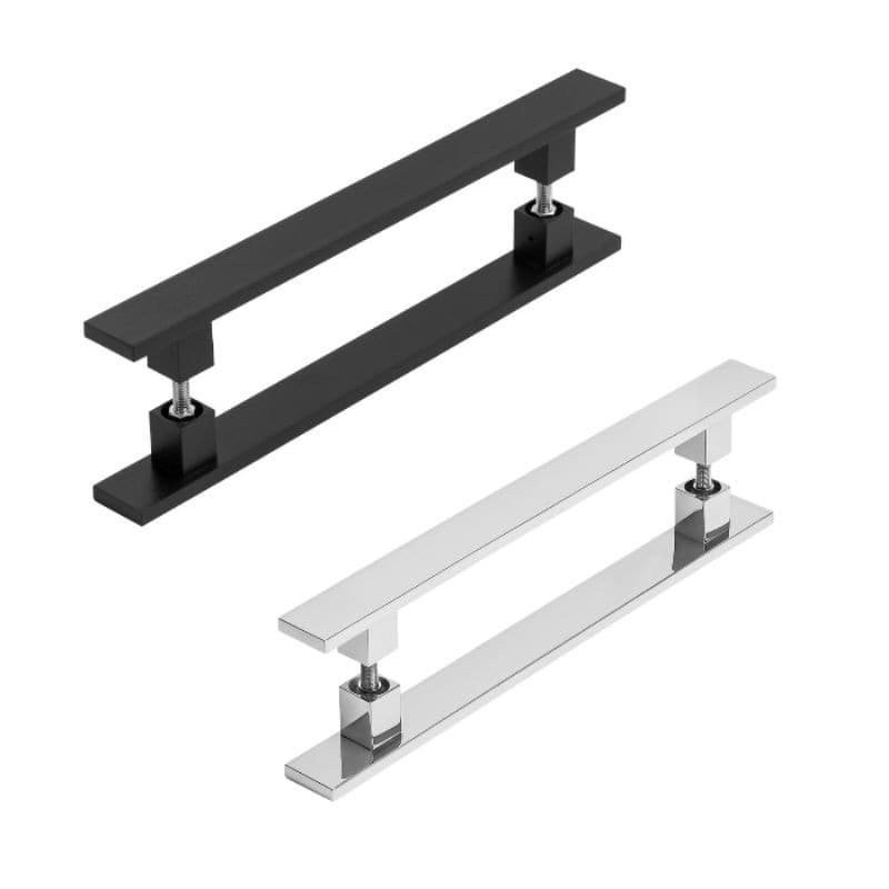 Puxador Barra Dupla 30cm Inox 304 Polido Preto p Portas Pivotantes Vidro Madeira Alumínio