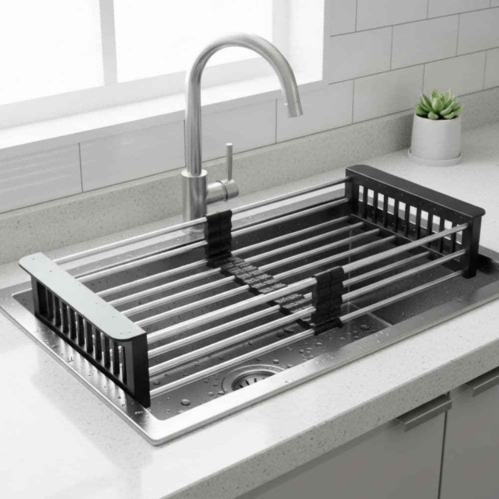 Escorredor de Pratos Inox Ajustavel Máxi Mimo Style Preto Organizador de Pia Cozinha