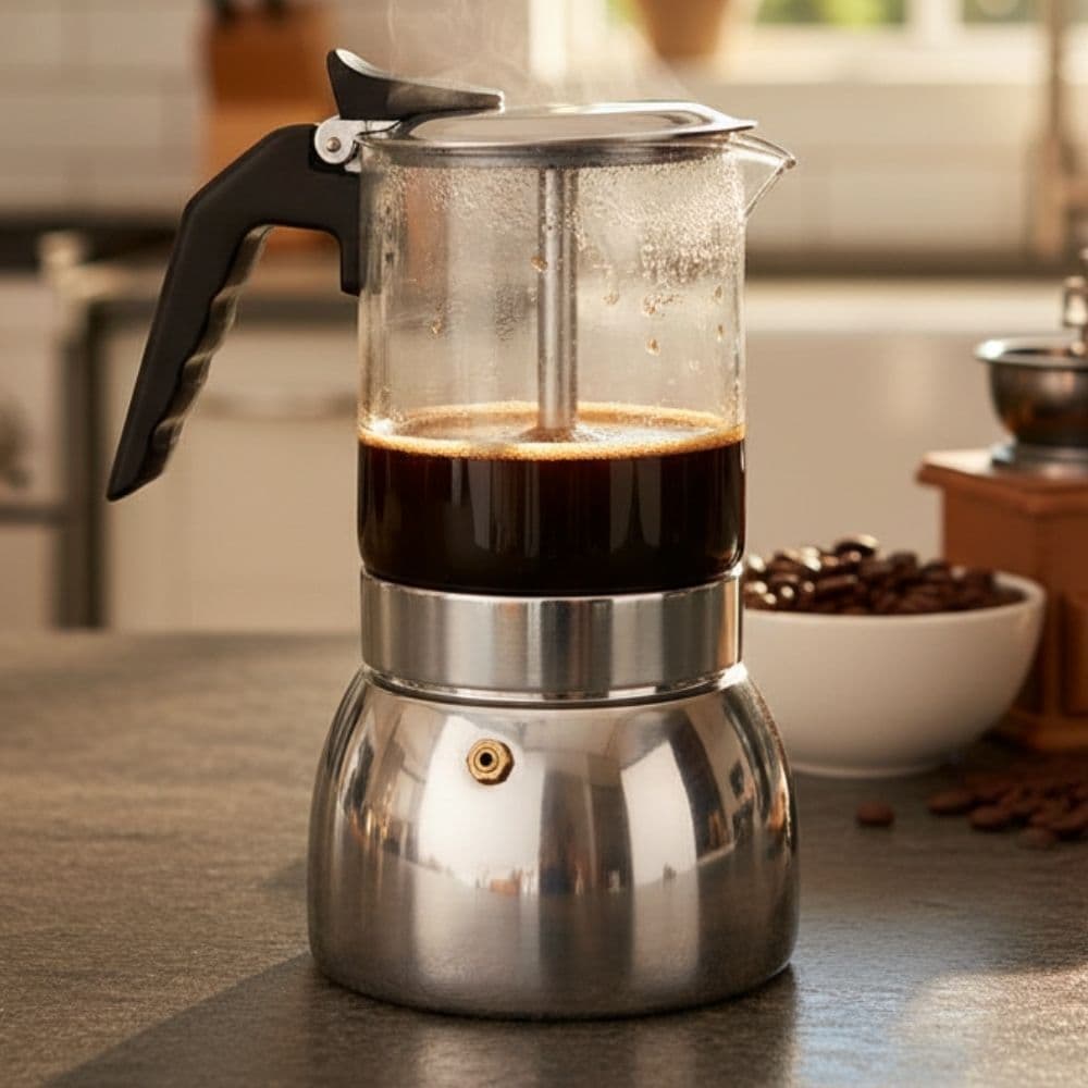 Cafeteira Italiana Borossilicato Base Inox Mimo Style 300ml Fogão de Indução