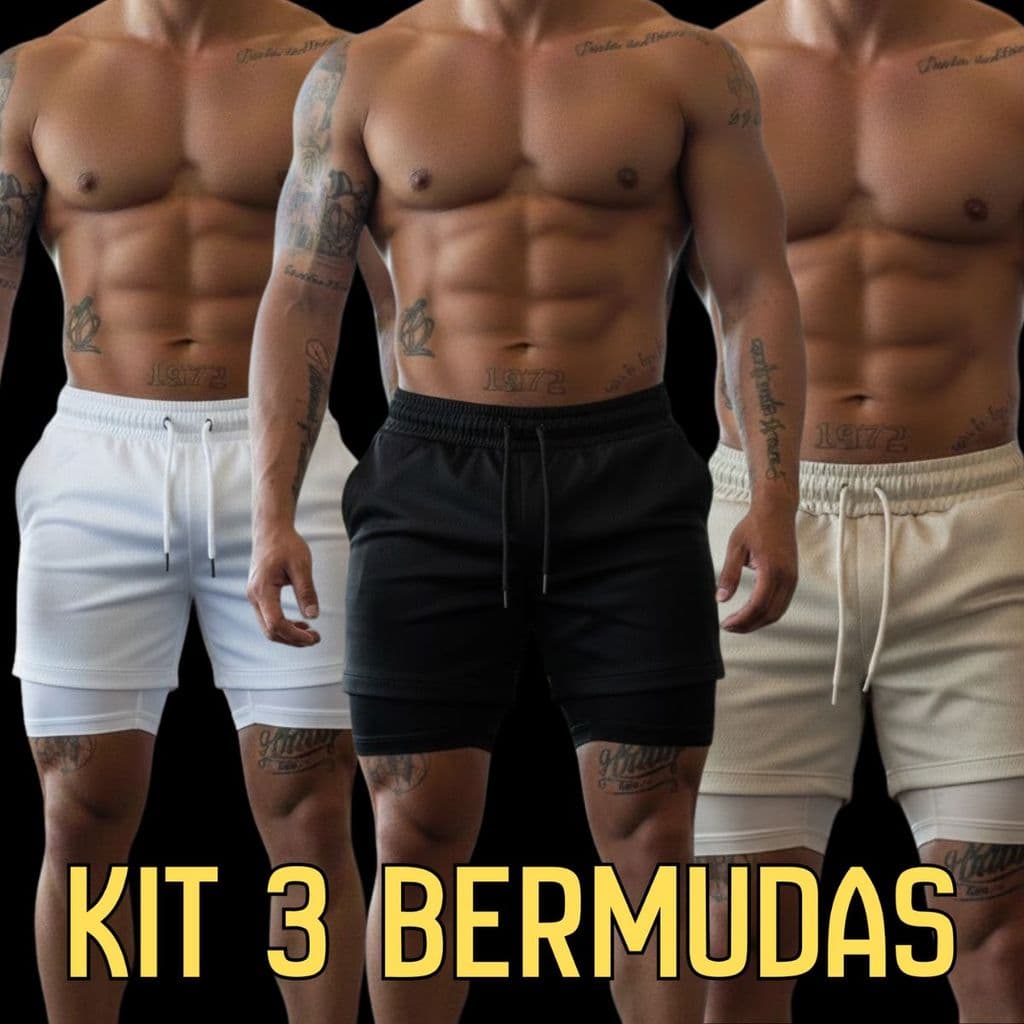 KIT 3 Short 2 Em 1 Masculino Secagem Rápida Dry Fit