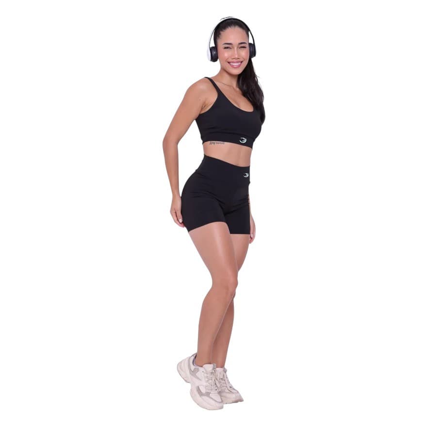 Conjunto Feminino Top Costas Nua + Shorts Curto Poliamida Summer Pro Preto