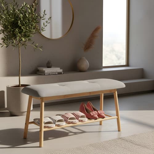 Sapateira Com Banco Em Tecido E Bambu Mek Lush 90cm x 30cm x 45cm  Promo