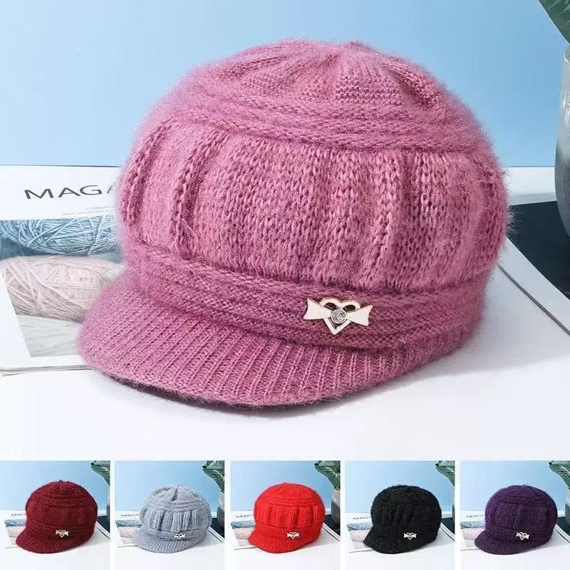 NOVA Boina Brilhosa Gorro de Lã Tricotado Feminino Chapéu de abóbora Felpudo Boné Aba Curta Outono Inverno Quentinhomoda